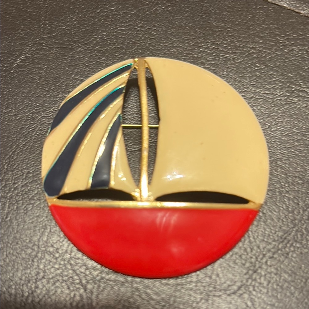 Sailboat Brooch in Red, Cream, and Gold